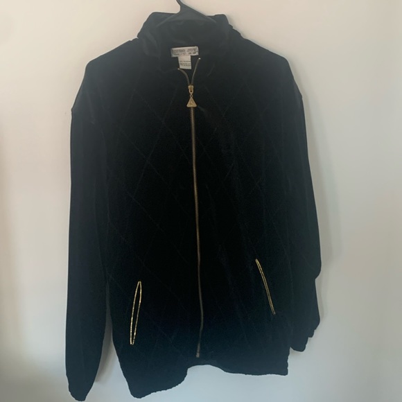 Vintage Euro Joy velour jacket zip front black size L - Picture 1 of 8